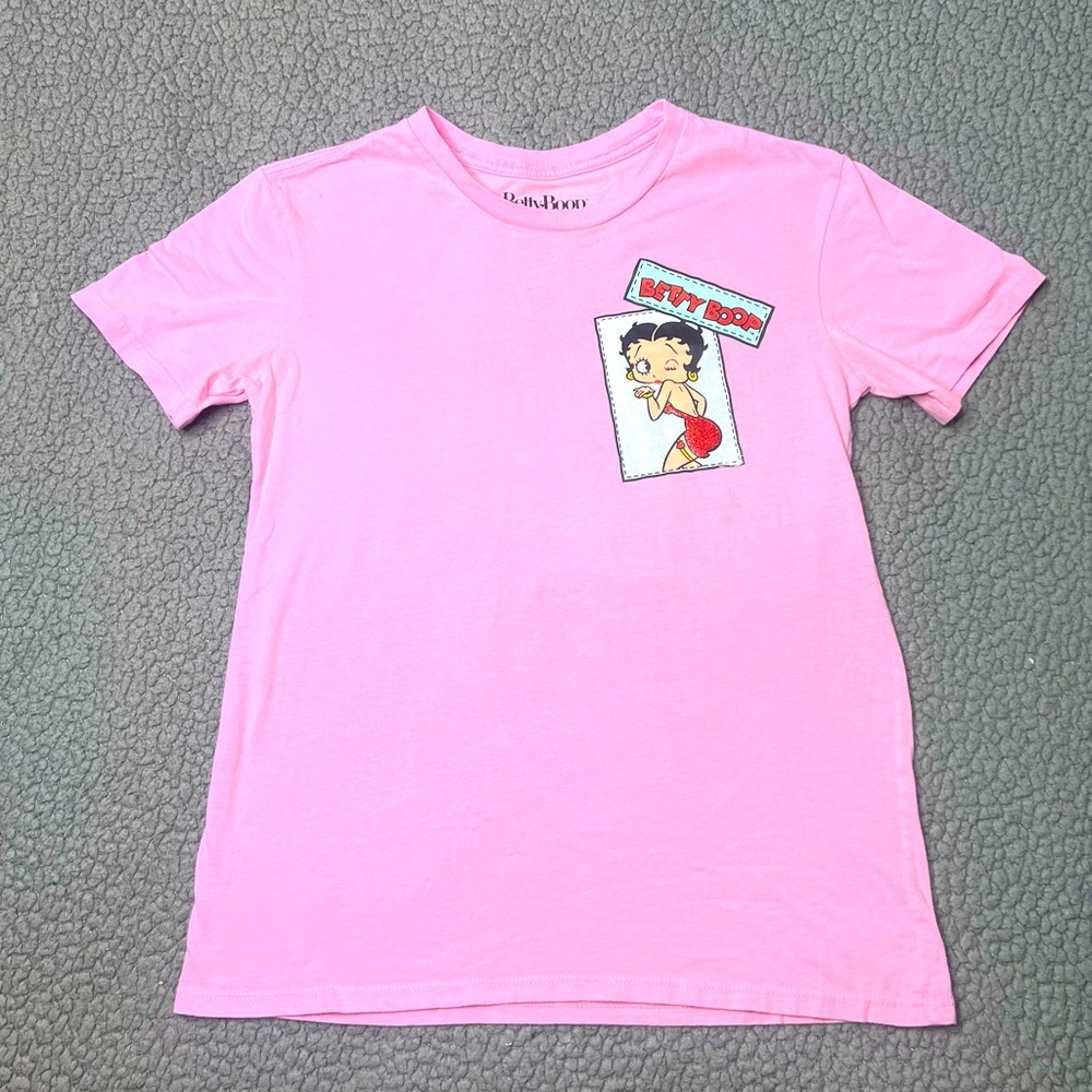 Betty Boop Pink Graphic Print Short Sleeve T Shirt Womens Size XS